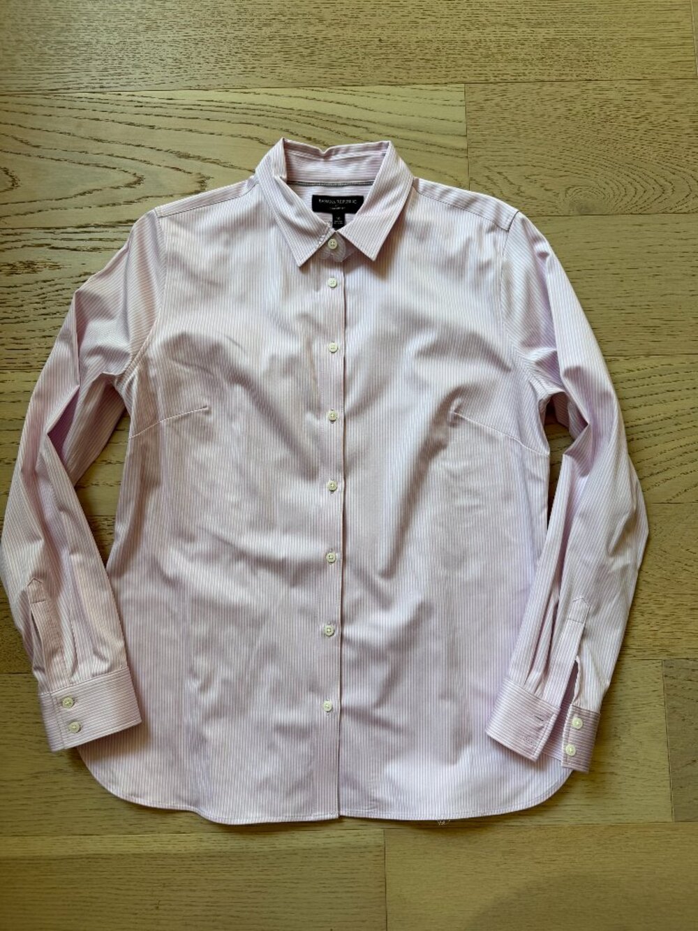 Banana Republic Tailored Fit Dress Shirt, Pink/White Stripe, Size 10, stretch